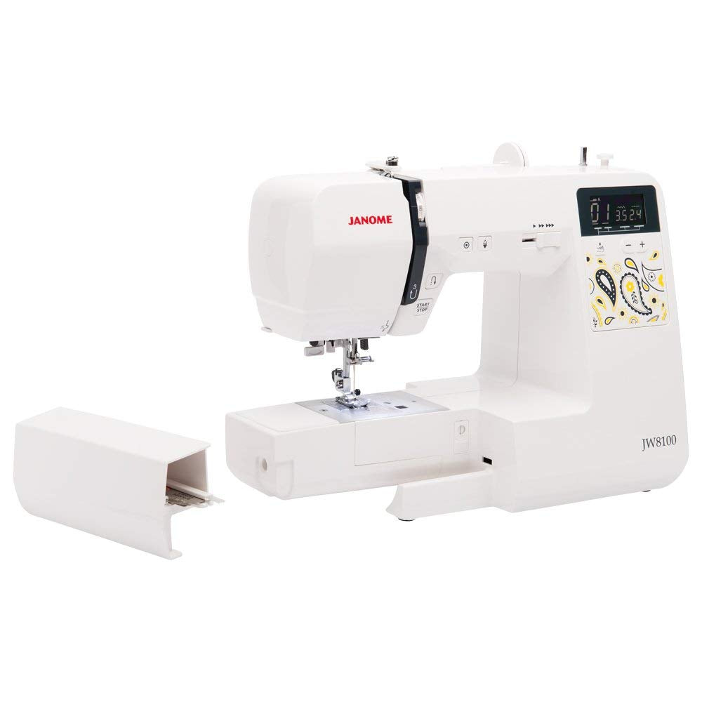 Janome JW8100 Fully-Featured Computerized Sewing Machine with 100 Stitches, 7 Buttonholes, Hard Cover, Extension Table and 22 Accessories